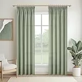 MRTREES Vorhang mit Kräuselband Salbeigrün Leinenoptik Halbtransparent für Kinderzimmer, Gardinen Leinen 235 cm Lang 140 cm Breit für Wohnzimmer Schlafzimmer 2er Set, Curtains Living Room