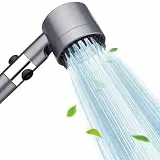 Hochdruck Duschkopf mit Filter, Wassersparend - Massage Handbrause mit 3+1 Strahlarten, Regendusche mit Stoppfunktion (Grau)