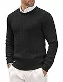 COOFANDY Pullover für Herren Zopfmuster Pullover mit Rundhals Kragen Slim fit Langarm Winterpullover Schwarz M