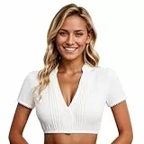 Fulidngzg Dirndl Bluse Damen Spitze Hochgeschlossen Dirndlbluse Kurzarm/halbarm v Ausschnitt Sexy Trachtenbluse Große Größen elegant Dirndlblusen Schwarz Weiß für Oktoberfest