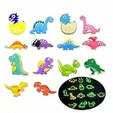 Qaziuy 14 Stück Schuh Charms Croc Stecker Set Leuchtend im Dunkeln Cartoon Dinosaurier Croc Anstecker Glitzer Croc Zubehör Niedlicher Schuh Charms für Kinder, Mädchen und Jungen Party Geschenke