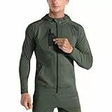 BROKIG Leichte Hoodie Herren,Schnelltrocknende Laufjacke Atmungsaktives Kapuzenpullover Trainingsjacke mit Reißverschluss (Armeegrün,M)