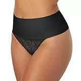 Maidenform Damen Tame Your Tummy Shaping Lace Thong with Cool Comfort Taillen-Shapewear, Schwarze Spitze, Small