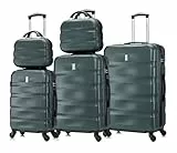 CELIMS - 5-teilige Koffersets | Kabinenkoffer + Mittlerer Koffer + Großer Koffer + 2X Kulturbeutel | Koffer-Set | Dunkelgrün