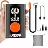 HENMI Elektrische Luftpumpe 7500mAh, Tragbare Mini Kompressor mit alle ventile 10,3 Bar, Fahrradpumpe Elektrisch mit Digitalanzeige Manometer für Fahrrad, E-Bike, Auto, Motorrad, Bälle