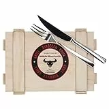 Justinus BBQ Steakbesteck 8tlg Set I für 4 Personen I Steakgabel & scharfe Steakmesser I Grillbesteck aus poliertem 18/10 Edelstahl inkl. Holzkiste I Geschenkverpackung