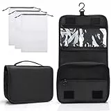 Zivacate Kulturtasche zum Aufhängen, wasserdichte Kosmetiktasche, Kulturbeutel mit Griff, Faltbare Tragbare Waschtasche mit 3 Kordelzug Organizer Tasche für Reisen, Geschäft, Fitness, Camping –Schwarz
