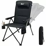 Portal Campingstuhl Faltbar Rückenverstellbar in 3 Positionen Klappstuhl 160 KG Belastbar Hohe Lehne Camping Anglerstuhl Gartenstuhl Liegestuhl Alu für Garten Balkon Picknick