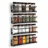 Cong.Lai Gewürzregal Wand: 4er Metall Gewürz Organizer - Gewürzregal Ohne Bohren, Gewürzhalter Hängend - Selbstklebend & Schraubmontage für Küchenwand/Schranktür (Schwarz)