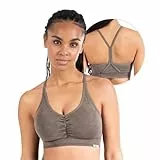 SMILODOX Sport BH Damen - Batik Acid Scrunch Sport Bra - Blickdicht rutschfest Crop Top - Schöner Rückenausschnitt - Atmungsaktive Tank Top für Yoga Fitness Gym, Größe:M, Color:Braun