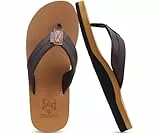 KuaiLu Flip Flops Herren Flach Weich Leder Bade Sandalen Comfy Breite Füße Badelatschen Yoga Schaum Sommer Strand Zehentrenner,Khaki,44 EU