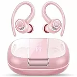 Csasan Bluetooth Kopfhörer Sport, in Ear Kopfhörer Kabellos Bluetooth 5.3 mit Ohrbügel, Hi-Fi Stereo Sound, 48Std Earbuds mit 4 ENC Noise Cancelling Mikrofon, IPX7 Wasserdicht Ohrhörer, Rosa