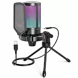 FIFINE Gaming Mikrofon PC, USB Microphone für Streaming Podcast Studio, mit Mikrofon Ständer und Stummschalttaste, für PS4 PS5 Mac