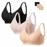 HBselect Nahtlose BHS Damen ohne Bügel Tiefem V-Ausschnitt Bralette Komfort Vollschalen Gepolstert Bustier weicher BHS Bequemer T-Shirt Soft Bra A L