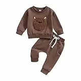 Himllauen Baby Jungen Zweiteiler Outfit Stickerei Bär Sweatshirt + Hose Süß Babykleidungsset Neugeborene Kleidung (Braun, 6-12 Months)