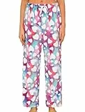 ENJOYNIGHT Schlafanzughose Damen Lang Fleece Pyjamahose Flauschig Schlafhose Plüsch Freizeithose mit Kordelzug (Medium,Weiß Herz)