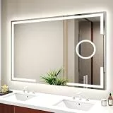 S'bagno Badezimmer-Spiegel-mit-Beleuchtung 100x70cm, Led-Badspiegel-mit-Beleuchtung, 5X Vergrößerungsglas, Aluminiumrahmen, Entfoggen, 3 Farben, Dimmbar, Speicherfunktion, HD Gehärtetes Glas, IP44