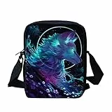SCRAWLGOD Kuriertaschen für Kinder, Kinder, Jungen, Geschenke für den Schulanfang, Umhängetasche, Outdoor-Sport, Reisehandtaschen, Wolf Galaxie, Einheitsgröße