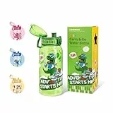 UZSPACE Trinkflasche Kinder 600ml, BPA-frei Tritan Sportflasche mit Einhandbedienung, Auslaufsichere Trinkflasche mit Tragegriff für Kinder Jungen Mädchen Schule Outdoor Kindergarten, Grün Dinosaurier