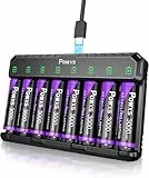 POWXS Wiederaufladbare AA 8-Pack 1.5V Lithium Akku AA mit Schnell Akku Ladegerät,3000 mAh Hohe Kapazität Lithium AA Akkus, Kompatibel mit AA/AAA,für Spielgeräte & Blink-Kameras
