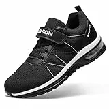ASHION Jungen Sneaker Kinder Turnschuhe Hallenschuhe Sportschuhe Mesh Atmungsaktiv Laufschuhe Straßenlaufschuhe,A Schwarz Weiß 37 EU