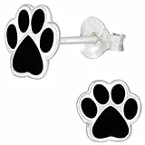 JAYARE Pfoten Ohrringe Mädchen 925 Sterling Silber schwarz Hunde Ohrstecker Hundepfote Kinderohrringe Katze Kinder Mädchenohrstecker