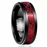 NUNCAD Herrenring Schwarz Keltische Drachen Ring aus Wolfram Verlobungsringe Rot Wikinger Ring Herren für Hochzeit Partnerschaft 8mm Größe 60 (19.1)