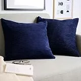 Blumtal 2er Set Kissenbezug 40x40 cm Dunkelblau – Kord Kissenhülle mit verstecktem Reißverschluss, weiche Cord Kissenbezüge - für Deko-Kissen Polster Sofakissen Zierkissen & Couchkissen