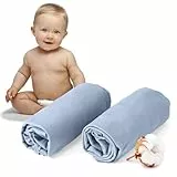 Dreamzie - 2er-Set Spannbettlaken 60x120-70x140 cm - Oeko-Tex Zertifiziert, 100% Baumwolle, atmungsaktives Spannbetttuch Jersey Baby, 150 g/m² - Hellblau