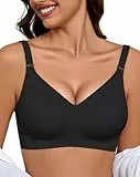 BH Damen Ohne Bügel Push Up BH Gepolstert Soft Nahtloser BHS Seamless Bequemer T-Shirt BH Komfort Vollschalen Bra Klassische Bustier Starker Halt Bralette für Noamale Große Brüste Schwarz XL