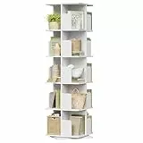 EUGAD drehbares Bücherregal, offener Bücherschrank mit 5 Ebenen, 360° Drehregal Standregal, drehbares Regal Bücher, 40x155x40 cm, Weiß