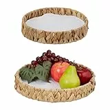 Relaxdays Obstschalen im 2er Set, Dekokörbe für Obst, Brot UVM., aus Wasserhyazinthe, Tischdeko im Boho-Stil, Natur