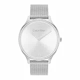 Calvin Klein Analog Quarzuhr für Damen Kollektion Timeless MESH 38MM mit Silbernes Edelstahl-Mesh-Gliederarmband - 25200001