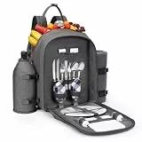 apollo walker Picknickrucksack 2 Personen Picknick Set (Set & Decke) Thermotasche Kühltaschen für Camping, Strand, Wandern Hellgrau