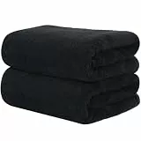 KinHwa 2er Set Mikrofaser Handtücher 50x100 cm, Extra Saugstark & Fussel Frei, Ultra Weich für Haare & Körper, Schnell Trocknend, mit Aufhänger, Schwarz