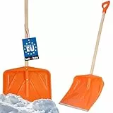 KOTARBAU® Schneeschaufel Schneeschieber 45cm mit Holzstiel Verstärkt Kunststoff Schild mit Metallbeschlag mit Ergonomischem Griff Orange 136 cm