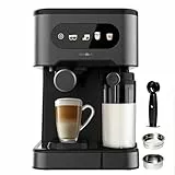 Cecotec Espressomaschine Power Espresso 20 ColdBrew Latte Fresh. 1350W, 20 Bar, ColdBrew, Farb-Touchscreen, 1,5L Wassertank, 500ml Milch, Dunkelstahl, Tassenwärmer, Doppelarm, Abnehmbar