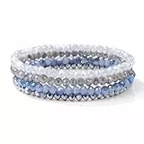 Damen Kristall Perlen Armband, Mehrschichtiges Steine Armband Boho Kristall Stein Perlen Armbänder Modeschmuck Geschenke für Frauen Mädchen (Blau Grau)