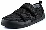 Hsyooes Herren Hausschuhe Damen Klettverschluss Freizeitschuhe Extra Weit Verstellbare Sandalen Atmungsaktiv Rutschfest Bequemer Senioren 42 EU Schwarz-A