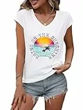NANYUAYA T-Shirt Damen V-Ausschnitt Kurzarm mit Flügelärmeln Sunshine Casual T Shirt mit Grafikdruck Sommer Tanktop