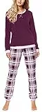 Merry Style Damen Lang Zweiteiliger Schlafanzug aus Baumwolle Pyjama Set Winter MS10-168 (Wein Kariert, XL)
