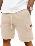 iClosam Kurze Hosen Herren Corduroy Cargo Shorts Bequem Abriebfest mit Elastische Taille and Mehrere Taschen für Sommer Freizeit,Apricot,XL