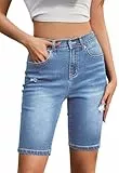 Alaster Queen Damen Shorts Sommer Jeanshose Damen Einfarbig mit Taschen Short Casual Bermuda Shorts Hellblau L