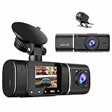Volam 3 Kanal Dashcam Auto Vorne Hinten und Innen mit Akku, 1080P Dash Cam mit Auto Kamera Parküberwachung, Infrarot Nachtsicht WDR, G Sensor, 170° Weitwinkel Dash Camera mit Rückfahrkamera