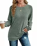 XIEERDUO Pullover Damen Sweatshirt Langarmshirt Herbst Winter Strickpullover Tunika Tshirt Elegant Oberteile Top Grün L
