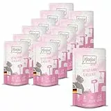 MjAMjAM - Premium Nassfutter für Katzen - saftiges Huhn und Wildlachs, 12er Pack (12 x 125 g), getreidefrei mit extra viel Fleisch