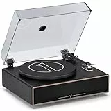 1 BY ONE Plattenspieler mit Lautsprechern, All-in-One Vinyl-Player mit Bluetooth, AT-3600L Tonabnehmer, Riemenantrieb, Phono-Vorverstärker & RCA-Ausgang (33/45 RPM)