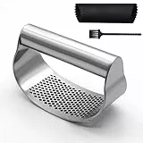 Topways Knoblauch Ingwer Presse Wippe, Knoblauchpresse 430 Edelstahl Küchenhelfer Crusher Squeezer Küchenhelfer Knoblauchpresse für Knoblauch Ingwer, Silikon Knoblauchschäler, Reinigungsbürst