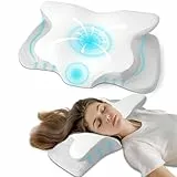 PHYSEN Orthopädisches Kissen, Kopfkissen Nackenkissen aus Memory Foam, Ergonomisches Nackenstützkissen Kopfkissen Seitenschläferkissen für Seiten, Rücken & Bauchschläfer, 62x41x13cm,Weiß+Hellgrau