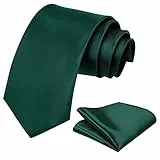 Aomig Herren Krawatten mit Einstecktuch, Schmale Krawatte 8 cm für Männer, Elegant Hochzeit Krawatte für Büro oder Festliche Veranstaltunge (Grün)
